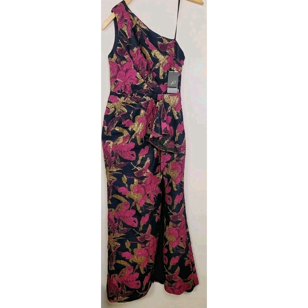 Adrianna Papell Womens Gown Long Dress Size 0 0P Petite Jacquard Metallic Floral - Picture 4 of 7